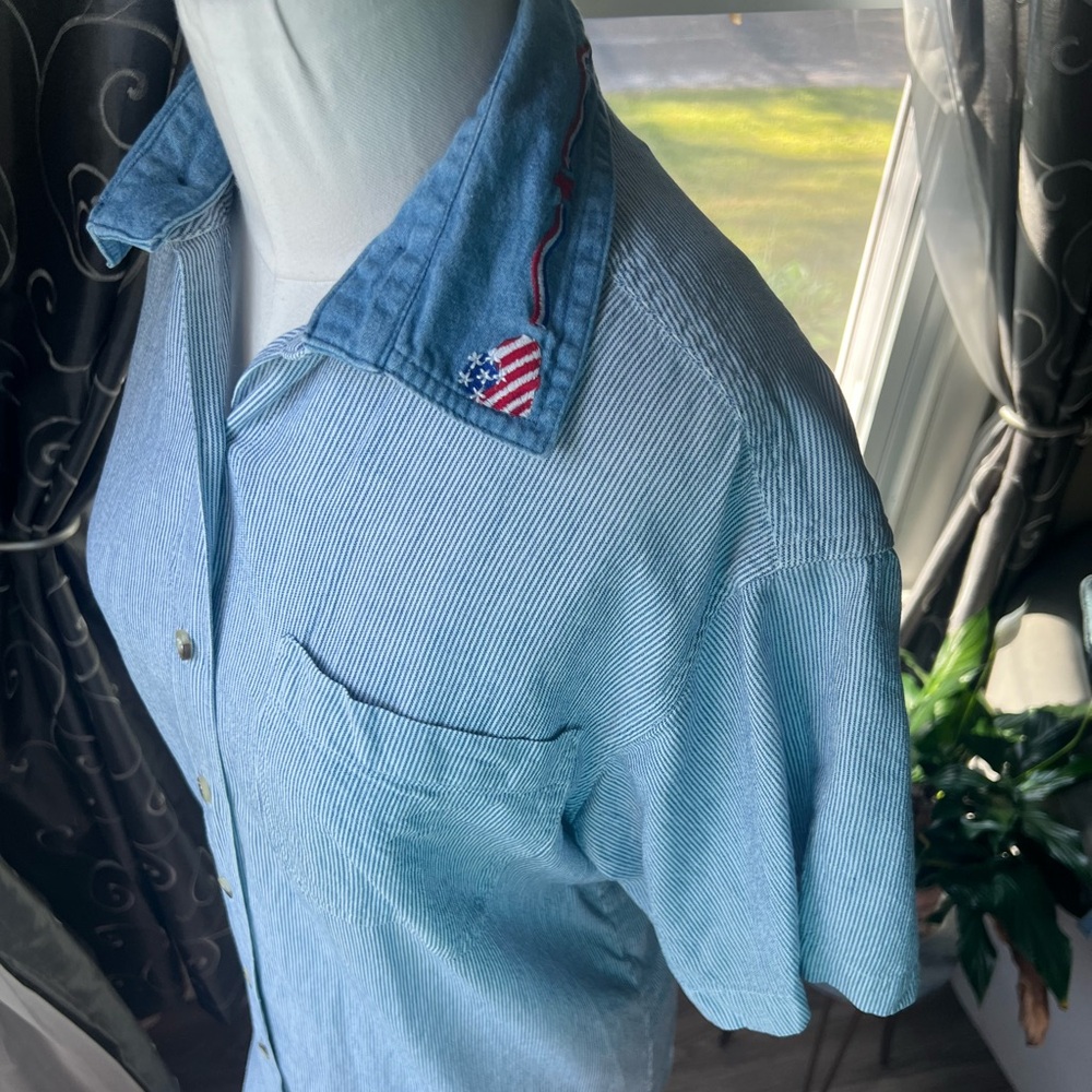 Vintage interchangeable collar Denim Shirt with Embroidery